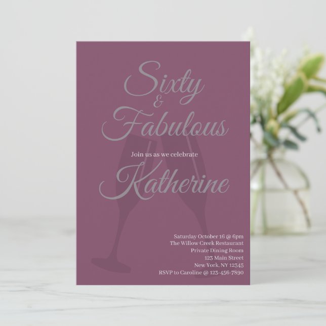 Invitation 60 and Fabulous | 60th Birthday Party Plum Script (Debout devant)