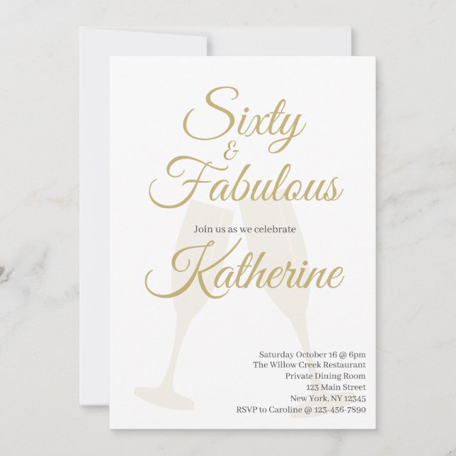 Invitation 60 and Fabulous 60th Birthday Party White Gold (Devant)