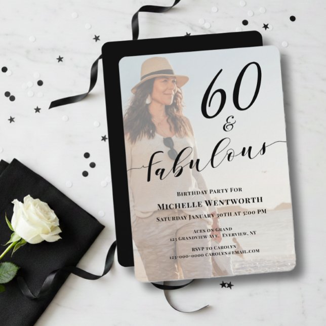 Invitation 60 and Fabulous Sixtieth Birthday Photo Script (Créateur téléchargé)