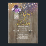 Invitation 60 Anniversaire Rustique - Fleurs violettes Mason<br><div class="desc">Fleurs violettes bocal de mason et lampes à cordes d'or,  typographie glamour pays rustique 60e anniversaire invitations - "Soixante et fabuleux"</div>