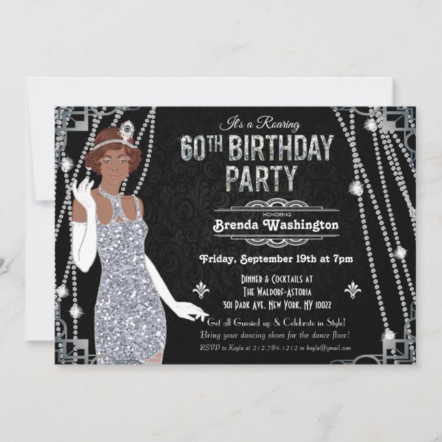 Invitation 60 ans African American Flapper Girl  (Devant)