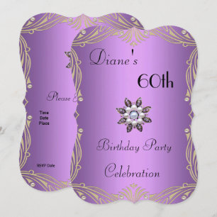Invitation 60 ans Anniversaire Fleur Mauve Perle J