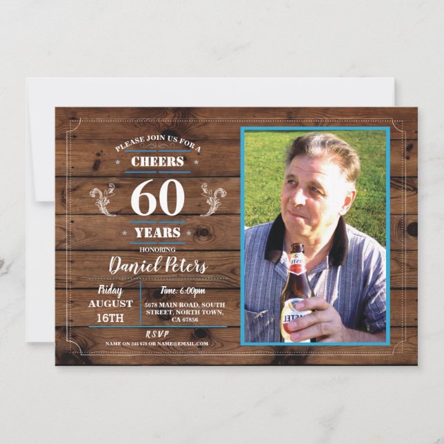 Invitation 60 ans d'anniversaire de Wood Rustic Photo (Devant)