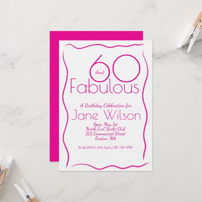 Invitation 60 ans écriture féminine moderne rose b (Devant/Arrière en situation)
