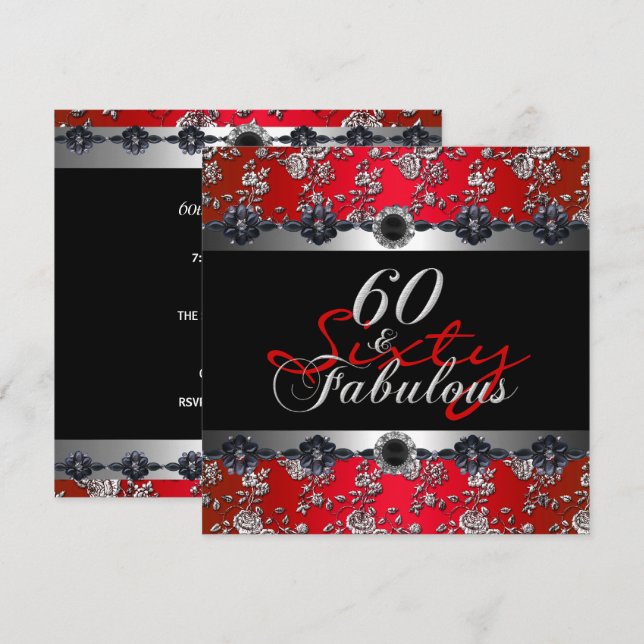 Invitation 60 ans et Fabuleux 60e Anniversaire Fête Argent Ro (Devant / Derrière)