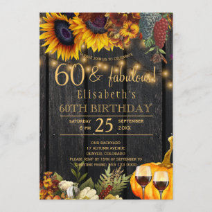 Invitation 60 ans et fabuleux année rustique automne fleuri a