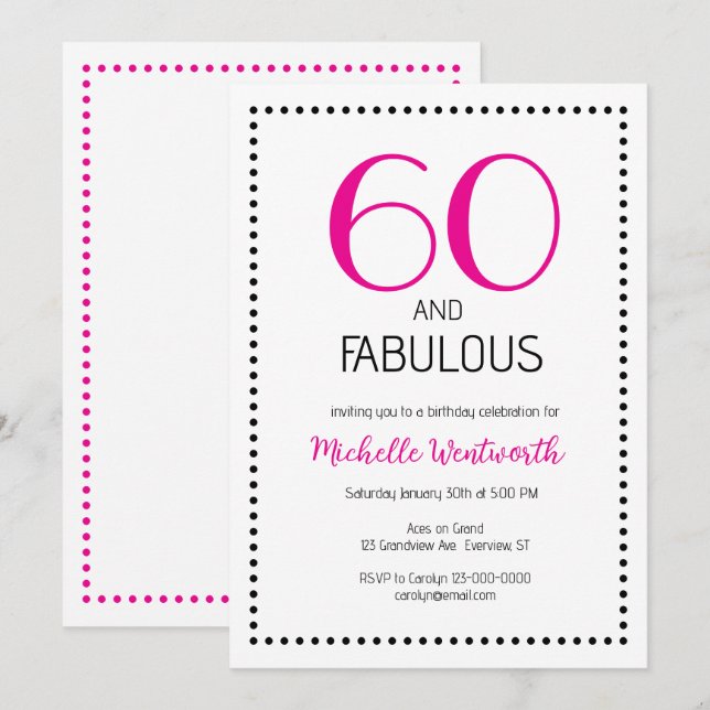 Invitation 60 ans et Fabuleux Anniversaire Charmant de Soixan (Devant / Derrière)