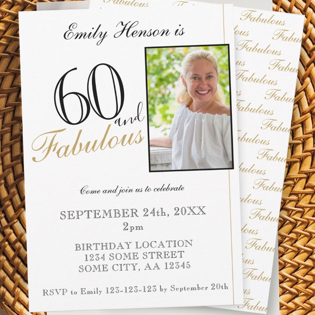 Invitation 60 ans et Fabuleux Écriture Élégante Photo Anniver (Créateur téléchargé)