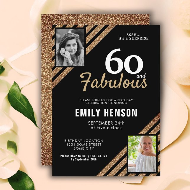 Invitation 60 ans et Fabuleux Paillettes Dorées 2 Photo 60e A (Créateur téléchargé)