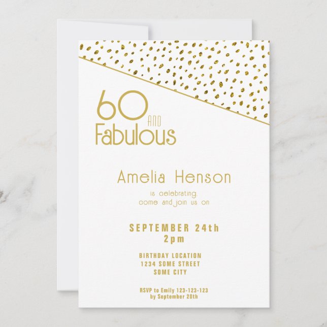 Invitation 60 ans et Fabuleux Paillettes Dorées 60e Anniversa (Devant)
