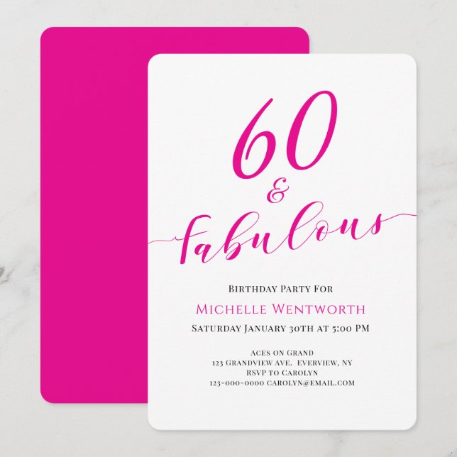 Invitation 60 ans et Fabuleux Soixantième Anniversaire Écritu (Devant / Derrière)