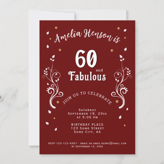 Invitation 60 ans et feuillage fabuleux 60e anniversaire (Devant)