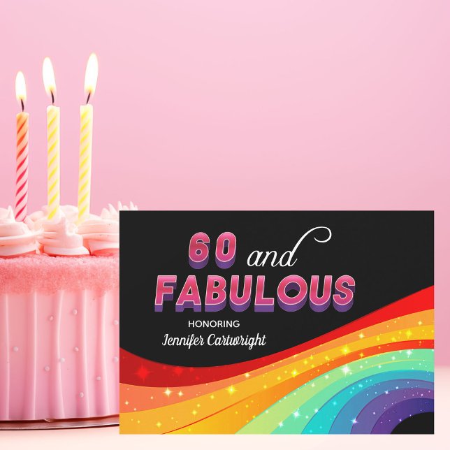Invitation 60 ans et Incroyable Fête d'Anniversaire Arc-en-Ci (Créateur téléchargé)