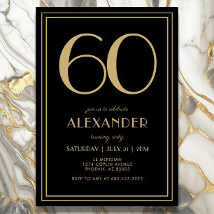 Invitation 60 ans Noir et Or Moderne Minimaliste A