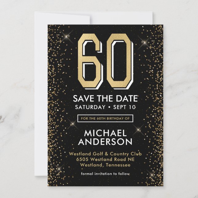 Invitation 60 ans noir moderne  (Devant)