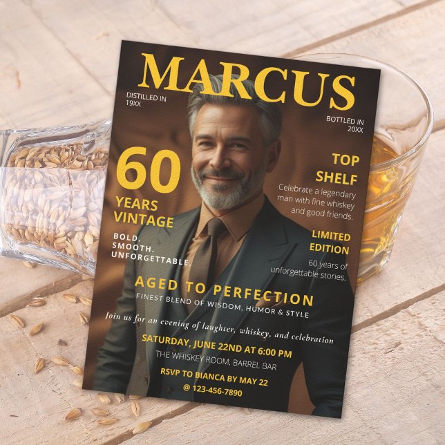 Invitation 60 ans style magazine thème Whisky (Créateur téléchargé)