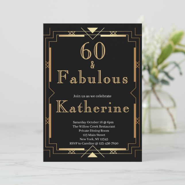 Invitation 60 et Fabuleux Fête d'anniversaire 60 ans Art Déco (Debout devant)