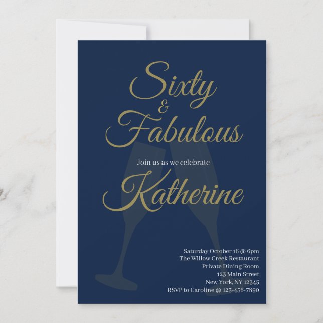 Invitation 60 et Fabuleux | Fête d'anniversaire 60 ans Navy O (Devant)