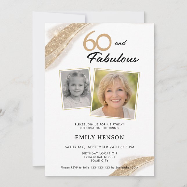 Invitation 60 et Fabuleux Or 2 Photo Anniversaire (Devant)