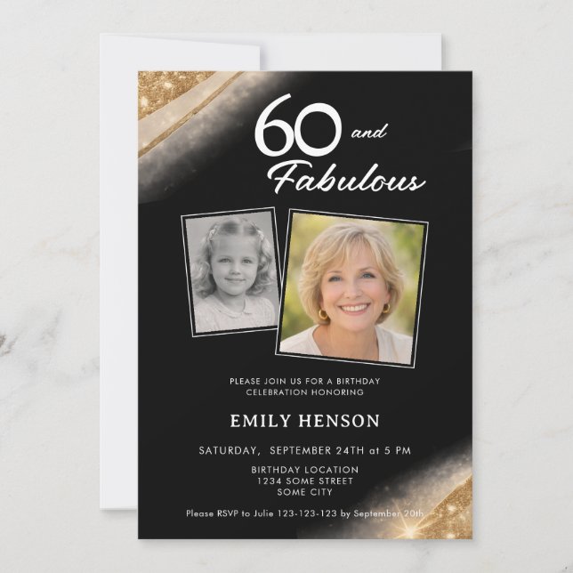 Invitation 60 et Fabuleux Or Noir 2 Photo Anniversaire (Devant)