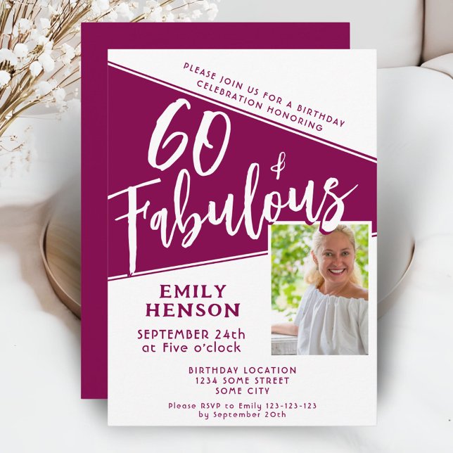 Invitation 60 et fabuleux Script Magenta Photo 60e anniversai (Créateur téléchargé)
