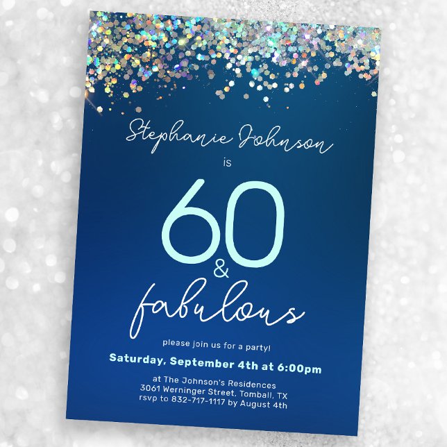 Invitation 60 et Fabulous Blue Parties scintillant 60e fête d (Mock-up view)