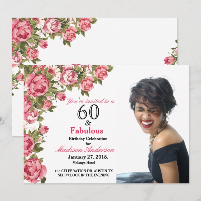 Invitation 60 et Fabulous Floral | 60e anniversaire Invitatio (Devant / Derrière)
