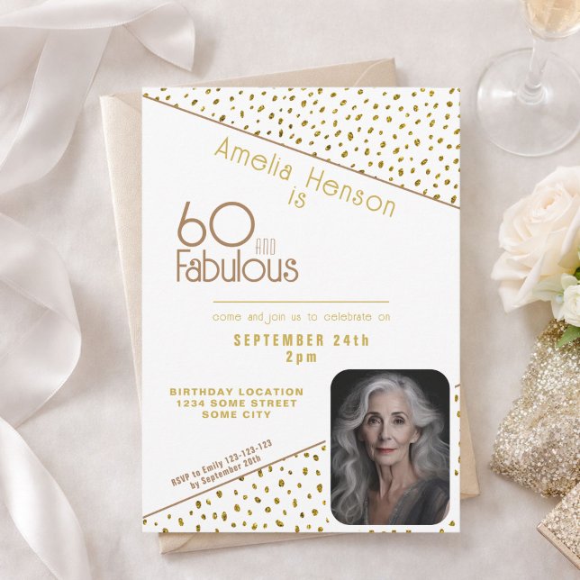 Invitation 60 et Fabulous Gold Parties scintillant Photo 60e  (Créateur téléchargé)