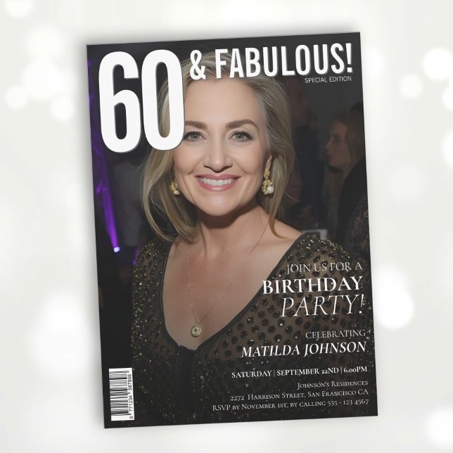 Invitation 60 et Fabulous Magazine Couverture 60e anniversair (60 and Fabulous Magazine Cover 60th Birthday Invitation)