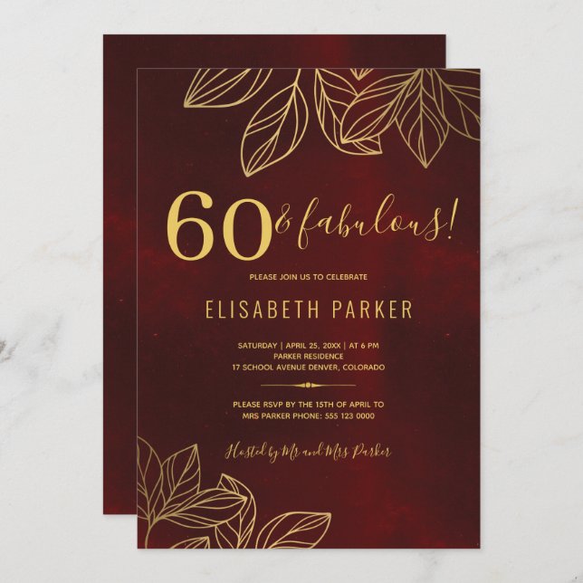 Invitation 60 et or fabuleux élégant 60e anniversaire fête (Devant / Derrière)