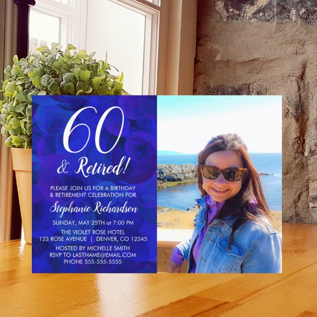 Invitation 60 et retraité photo bleue Anniversaire retraite (Créateur téléchargé)