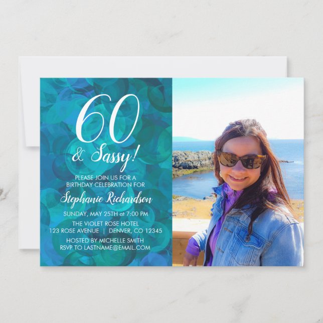 Invitation 60 et Sassy Abstrait Ocean Blue Photo Anniversaire (Devant)