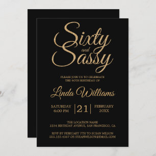 Invitation 60 et Sassy Black Gold 60th Birthday Party