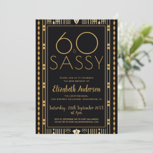 Invitation 60 Et Sassy Black Gold Art déco 60e anniversaire 