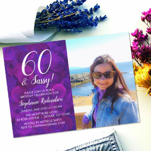 Invitation 60 et Sassy Elegant Purple Photo Anniversaire