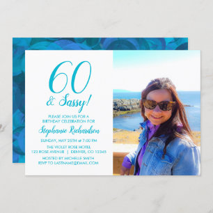 Invitation 60 et Sassy Ocean Blue Nom Turquoise Photo Anniver