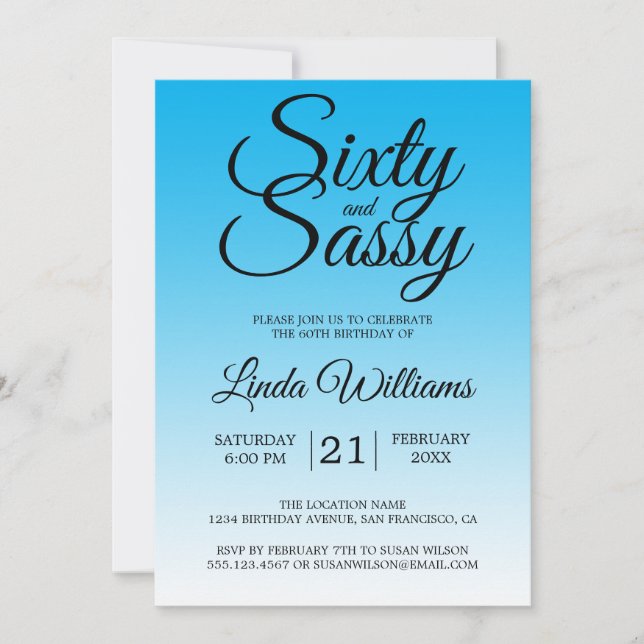 Invitation 60 et Sassy Sky Blue Ombre 60e anniversaire (Devant)