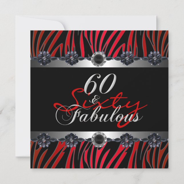 Invitation 60 & Fabuleux 60e anniversaire fête Zebra Silver R (Devant)