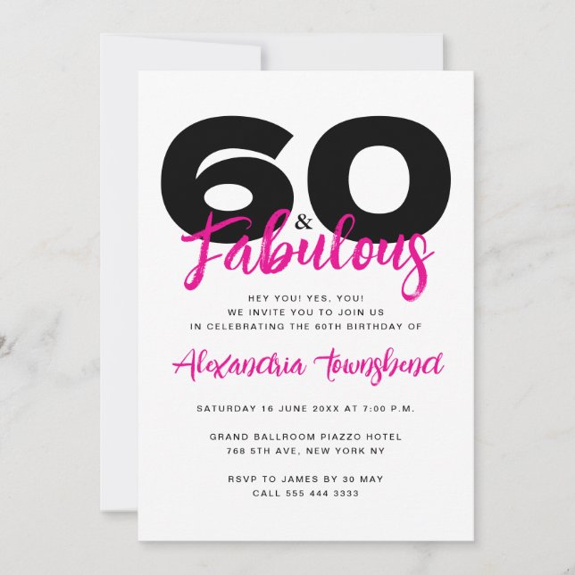 Invitation 60 & Fabuleux Anniversaire 60 ans gras (Devant)
