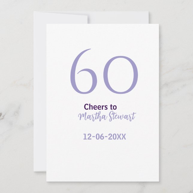 Invitation 60 & fabuleux anniversaire violet gras nom date st (Devant)