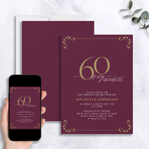Invitation 60 & Fabuleux Burgundy Blanc & Or Anniversaire