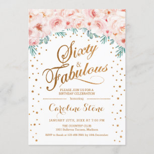 Invitation 60 Fabuleux fête d'anniversaire - Blanc Or rose