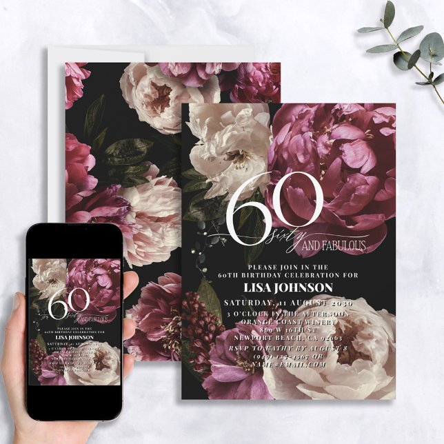 Invitation 60 & Fabuleux Moody Bourgogne Blush Botanical (Créateur téléchargé)