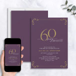 Invitation 60 & Fabuleux Purple & Gold Calligraphy Anniversai<br><div class="desc">C'est ton 60e anniversaire spécial, et c'est l'heure de célébrer ! Veux-tu jeter le meilleur bain de la ville ? Assurez-vous qu'il commence avec le plus haut de style avec cette 60 & Fabulous Purple & Gold Calligraphy Invitation Anniversaire. Il saura donner le ton d'une célébration glamour. Cette belle invitation...</div>