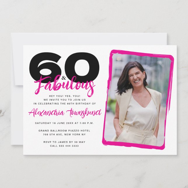 Invitation 60 & Fabulous Bold Girly Photo 60th Birthday (Devant)
