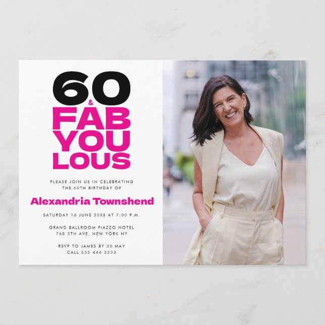 Invitation 60 & Fabulous Bold Typography Photo 60th Birthday (Devant)