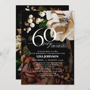 Invitation 60 & Fabulous Dark Moody Neutral Magnolia Floral