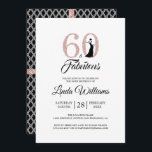 Invitation 60 Fabulous Pink Parties scintillant 60th Birthday<br><div class="desc">Une invitation photo chic, élégante et à 60e anniversaire que vous pouvez personnaliser et envoyer pour la célébration de votre soixantième anniversaire. Les mots "60 et Fabulous" en parties scintillant noire et rose roux sont mis en utilisant la typographie moderne. Il y a un motif géométrique noir et blanc sur...</div>