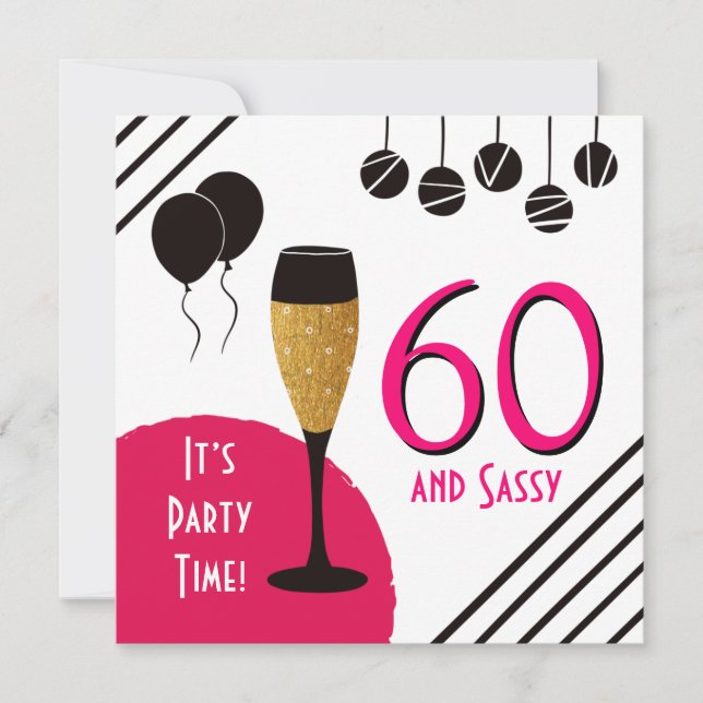 Invitation 60 Sassy Artsy Pink Black Gold Photo (Devant)