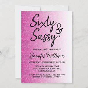 Invitation 60 Sassy Hot Pink Parties scintillant 60e annivers